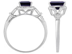 Original Star K 8x6mm Emerald Cut Genuine Black Sapphire and Diamond Ring