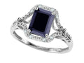Original Star K 8x6mm Emerald Cut Genuine Black Sapphire and Diamond Ring