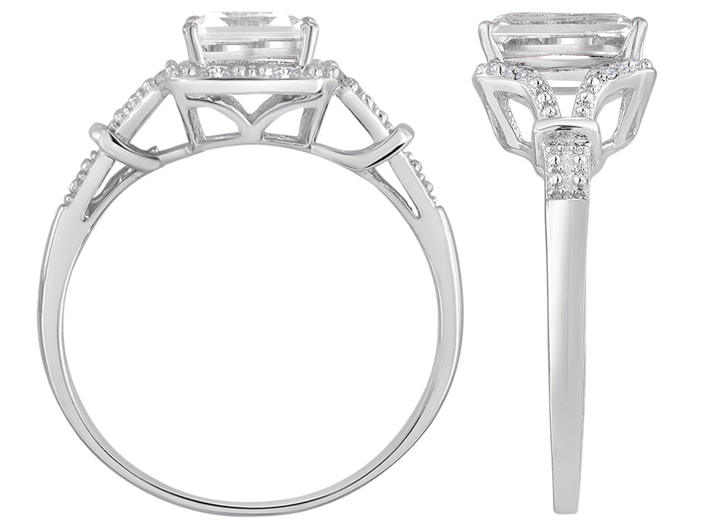 Star K™ Octagon Emerald Cut 8x6 Created Sapphire Vintage Look Split Shank Ring