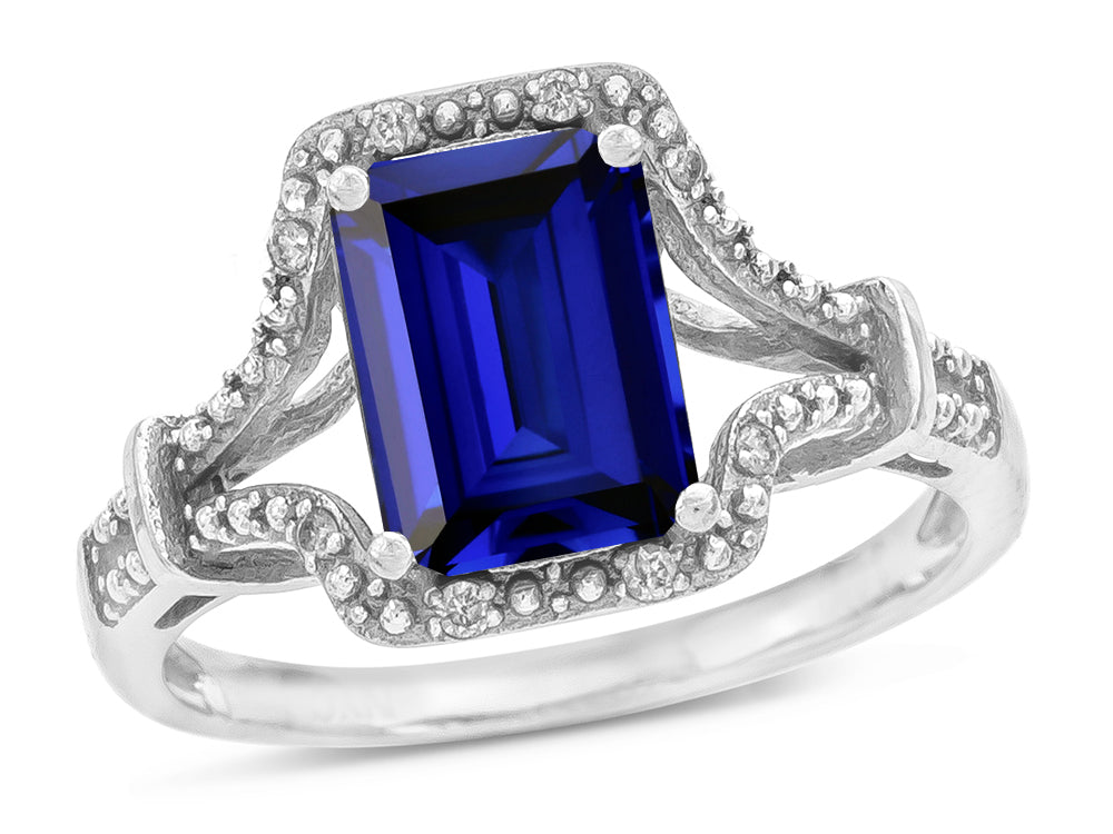 Star K™ Octagon Emerald Cut 8x6 Created Sapphire Vintage Look Split Shank Ring