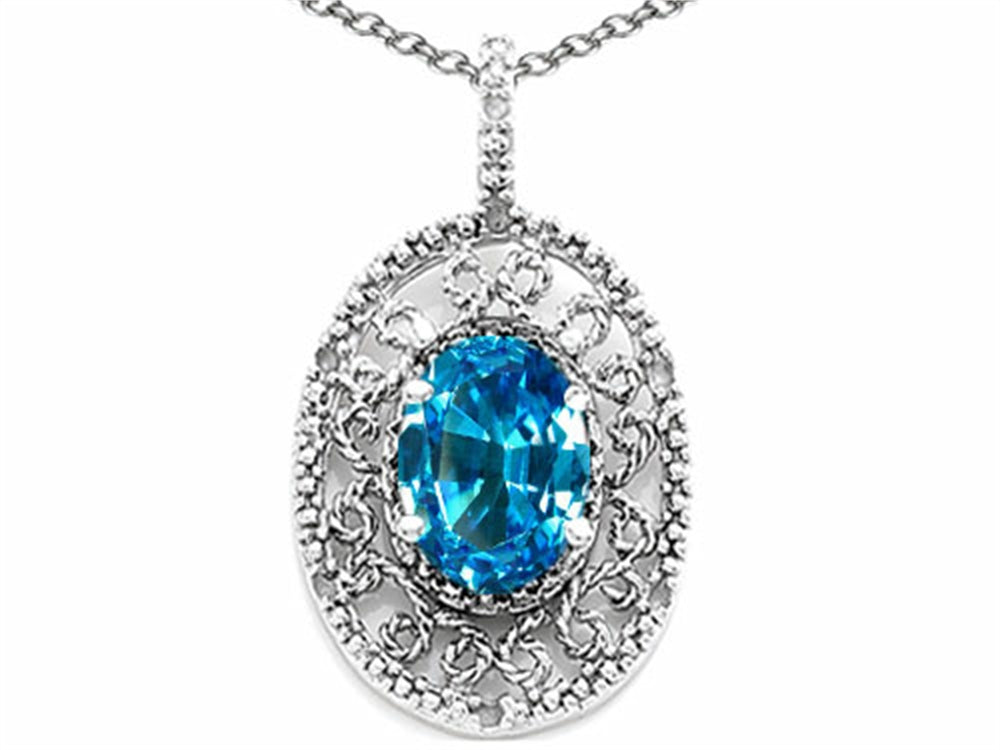 Tommaso Design™ Oval 9x7mm Genuine Blue Topaz Pendant Necklace