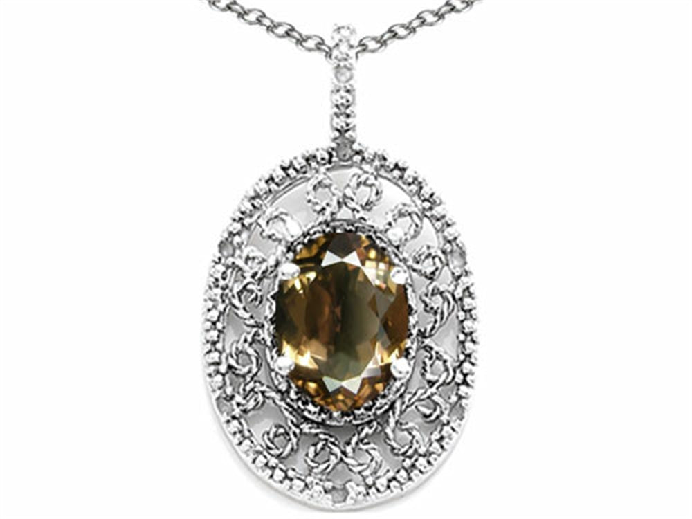 Tommaso Design™ Oval 9x7mm Genuine Smoky Quartz Pendant Necklace