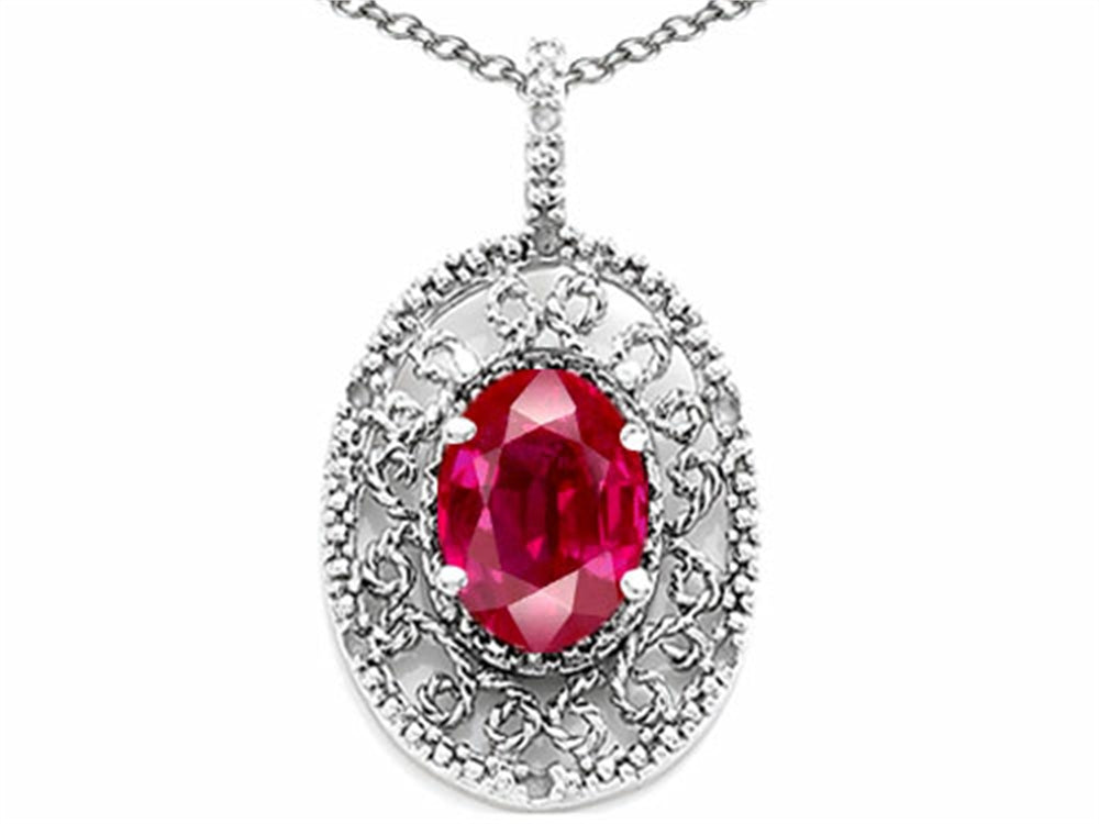 Tommaso Design™ Oval 9x7mm Created Ruby Pendant Necklace