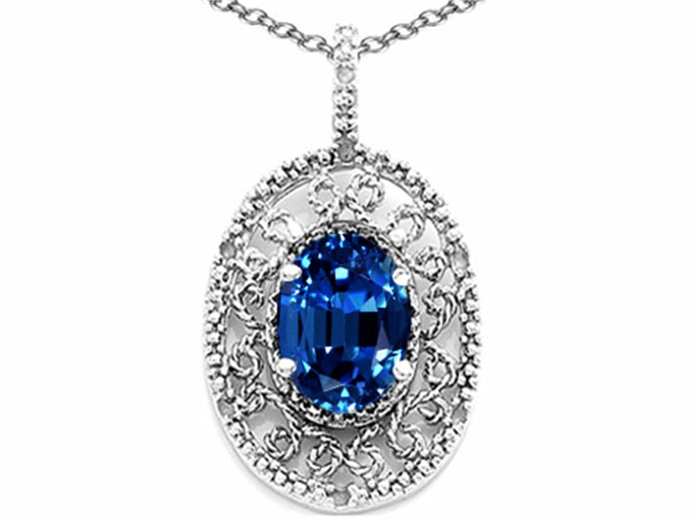 Tommaso Design™ Oval 9x7mm Created Blue Sapphire Pendant Necklace