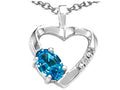 Tommaso Design™ Oval 6x4 mm Genuine Blue Topaz Heart Pendant Necklace