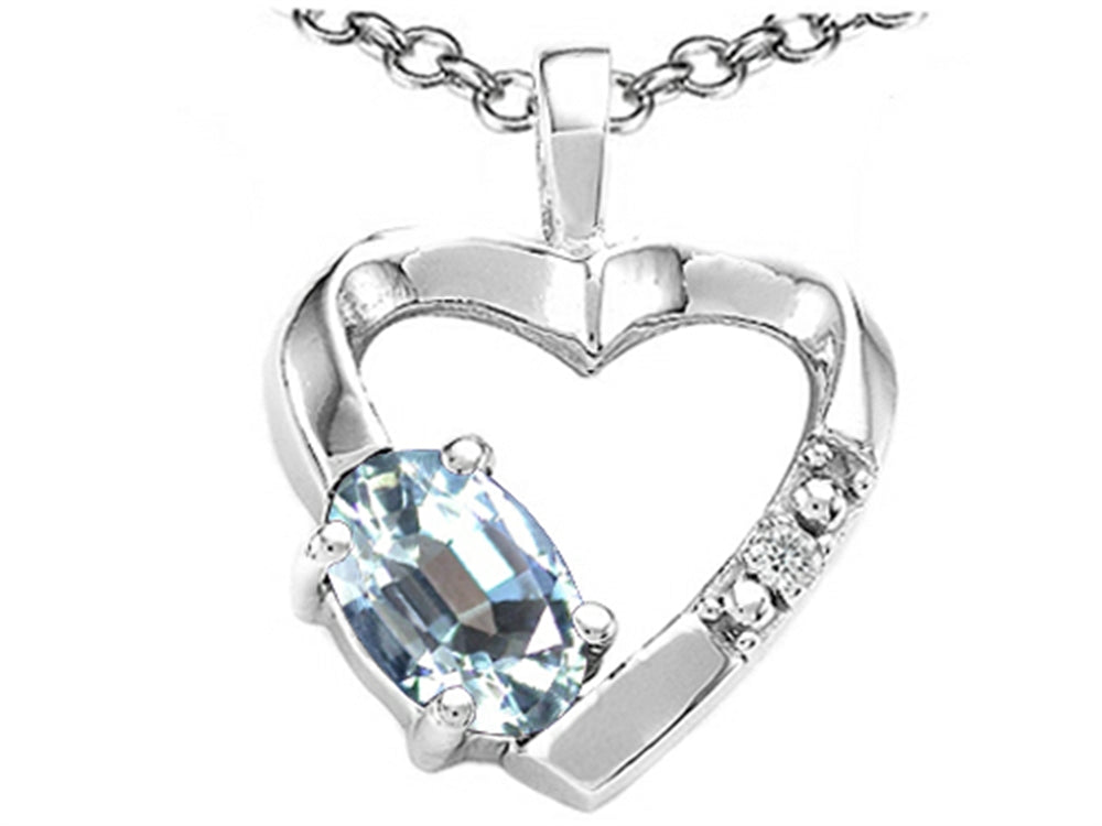 Tommaso Design™ Oval 6x4 mm Genuine Aquamarine Heart Pendant Necklace