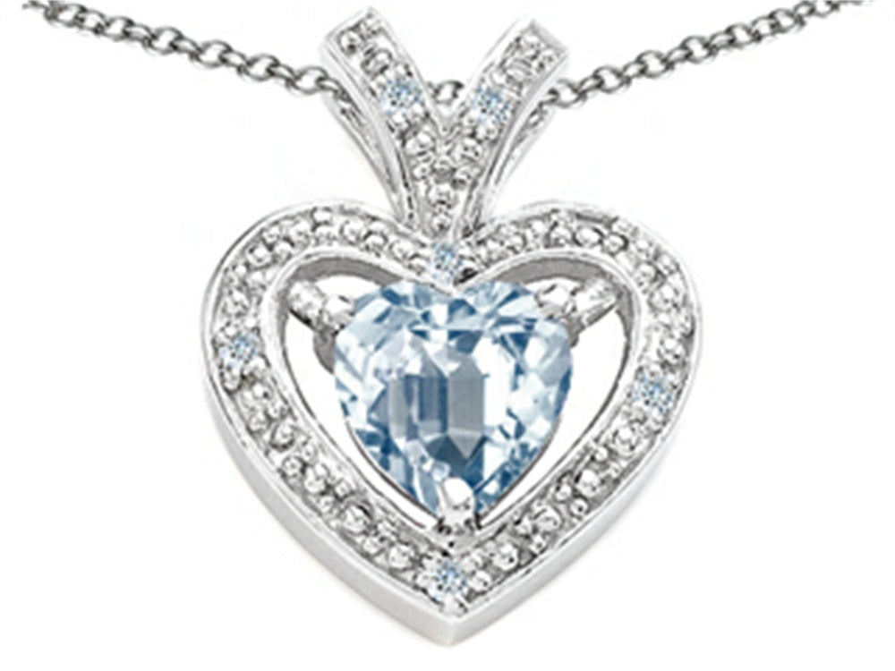 Tommaso Design™ Heart Shape 6 mm Genuine Aquamarine Pendant Necklace