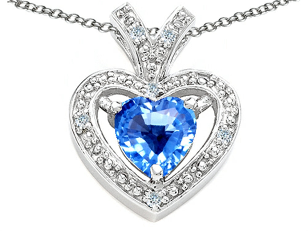 Tommaso Design™ Heart Shape 6 mm Genuine Blue Topaz Pendant Necklace