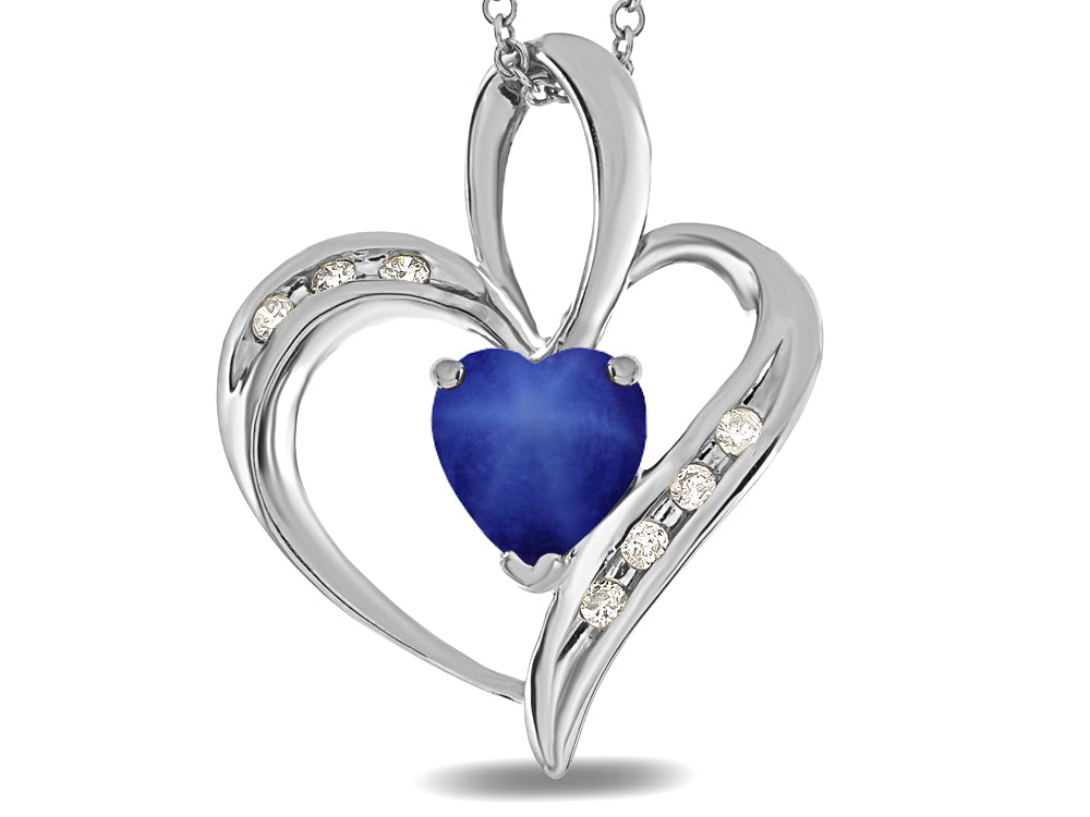Star K™ Heart Shape 6mm Created Star sapphire and Diamond Pendant Necklace