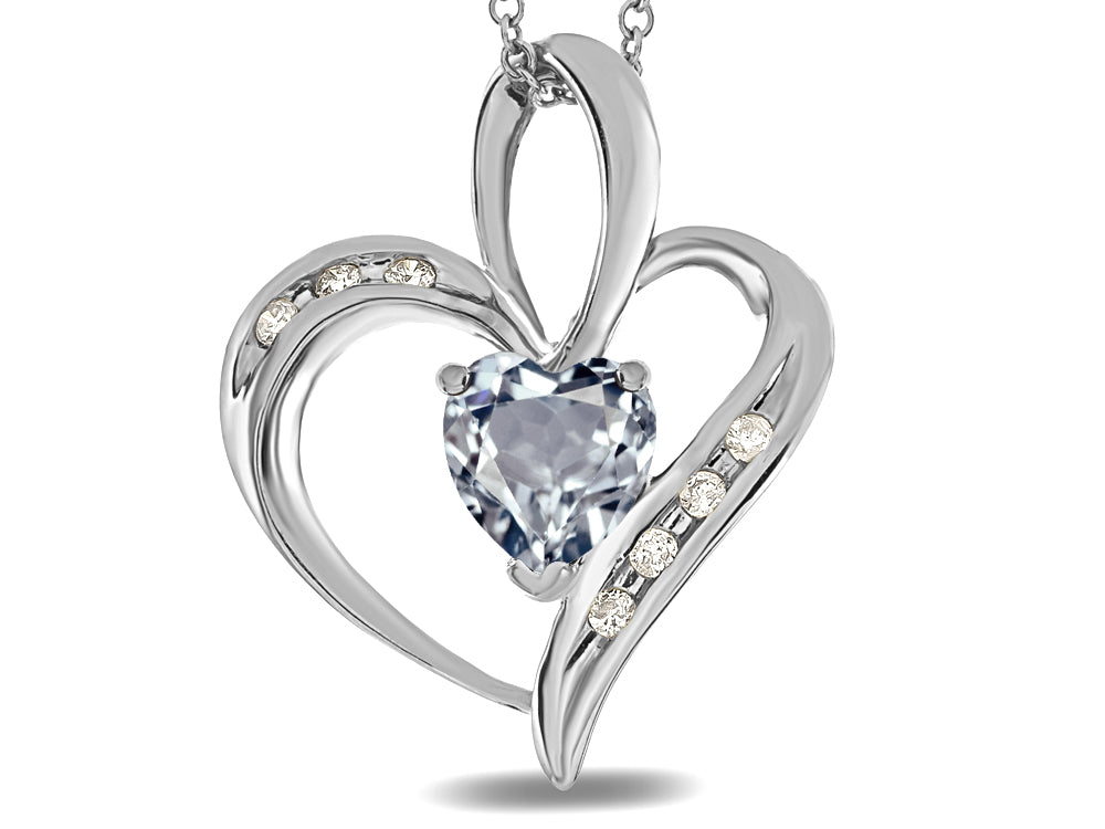 Star K™ Heart Shape 6mm Genuine Aquamarine Pendant Necklace