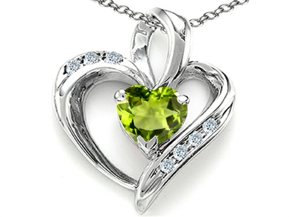 Tommaso Design™ Heart Shape 6mm Genuine Peridot and Diamond Pendant Necklace