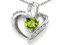 Tommaso Design™ Heart Shape 6mm Genuine Peridot and Diamond Pendant Necklace