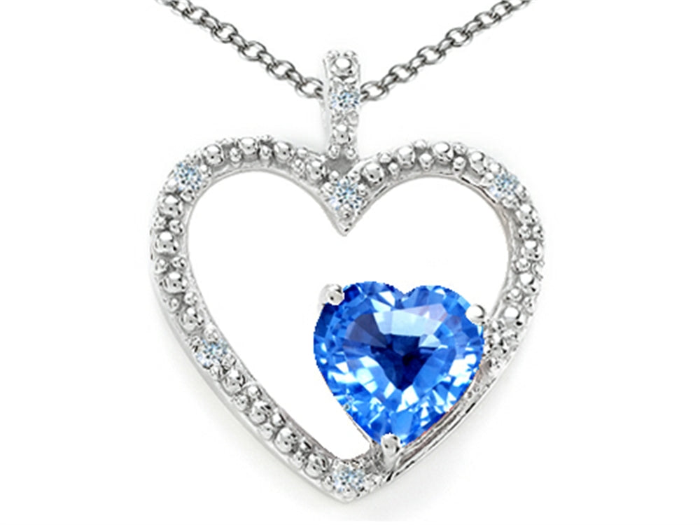 Tommaso Design™ Heart Shape 6 mm Genuine Blue Topaz Pendant Necklace