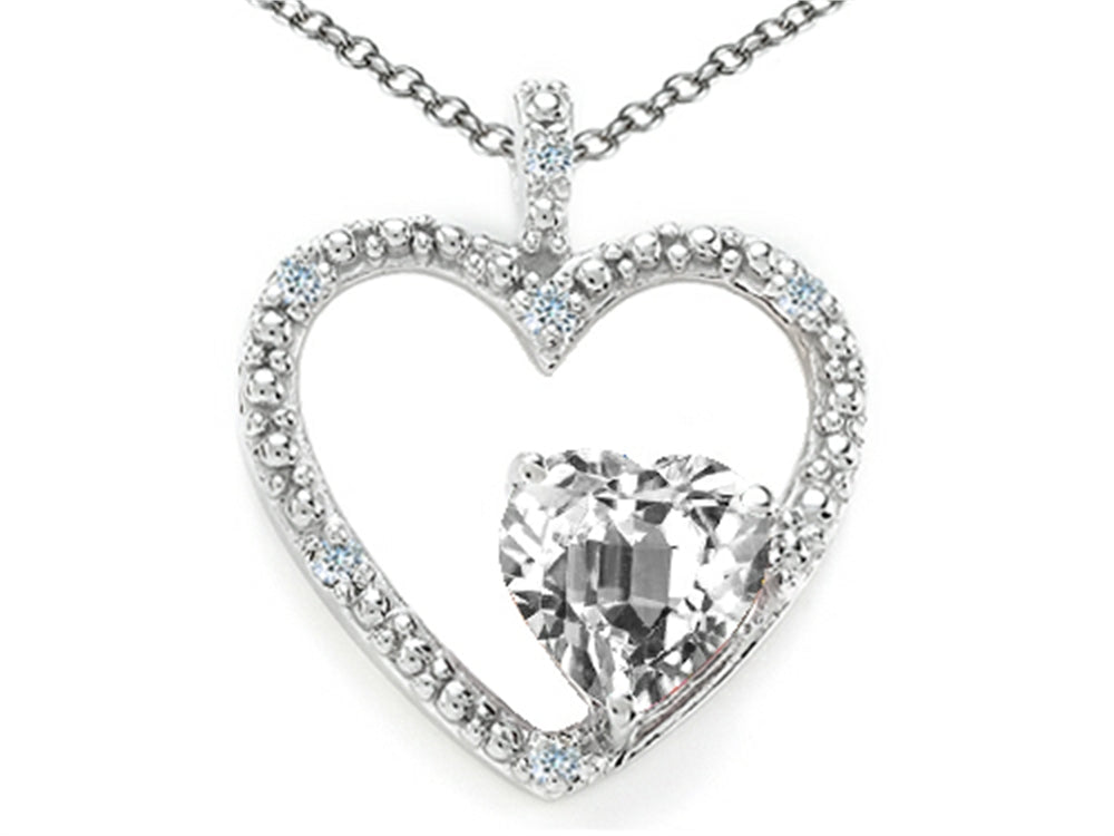Tommaso Design™ Heart Shape 6 mm Genuine White Topaz Pendant Necklace