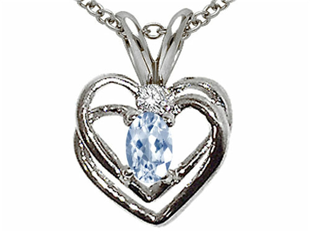 Tommaso Design™ Oval 5x3mm Genuine Aquamarine Heart Pendant Necklace