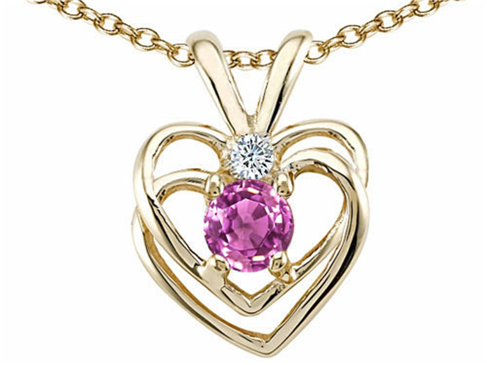 Tommaso Design™ Round 4mm Genuine Pink Tourmaline Heart Pendant Necklace