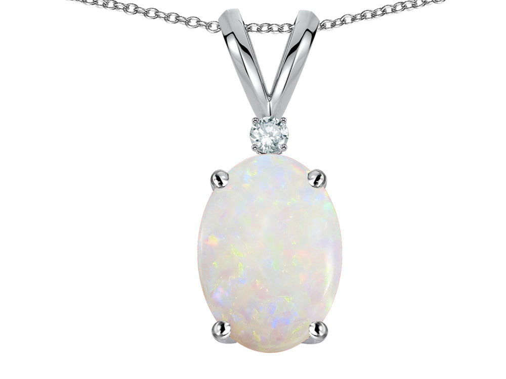 Star K ™ Oval 7x5mm Genuine Opal Classic Rabbit Ears Pendant Necklace