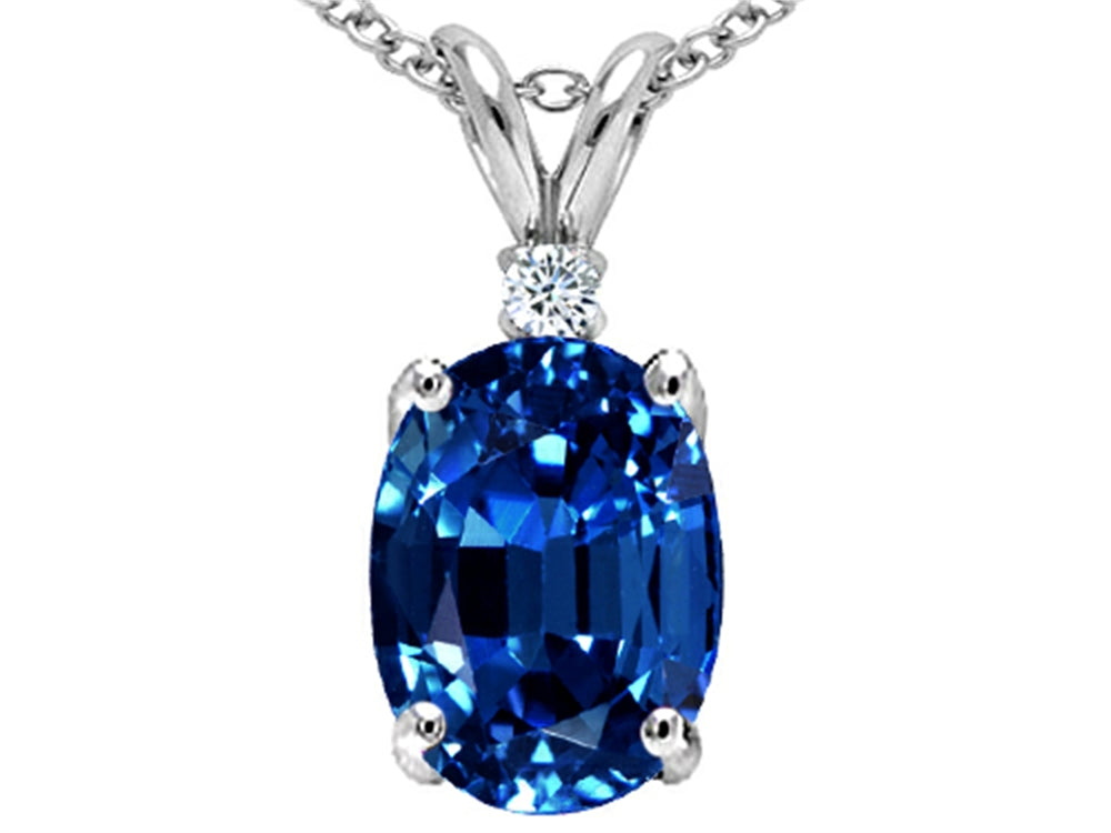 Tommaso Design™ Oval 8x6mm Created Blue Sapphire Pendant Necklace