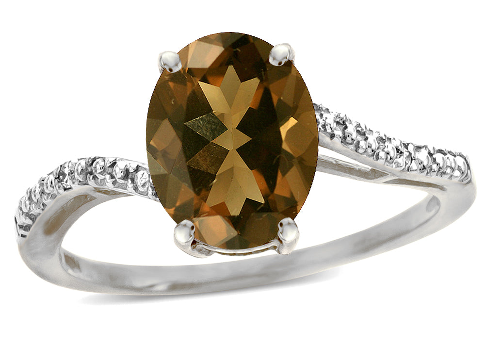 Tommaso Design Oval 10x8mm Genuine Smoky Quartz Ring