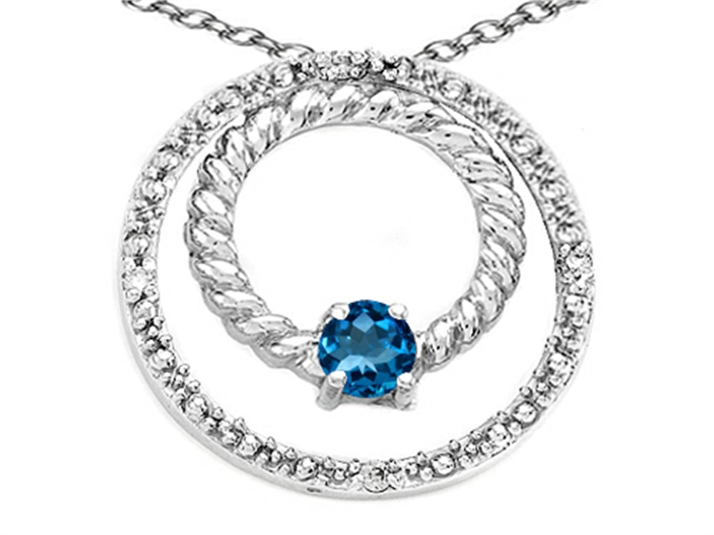 Tommaso Design™ Round 3mm Genuine Blue Topaz Circle Pendant Necklace