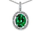 Tommaso Design™ Oval 9x7mm Simulated Emerald Pendant Necklace