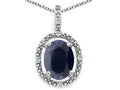 Tommaso Design™ Oval 9x7mm Genuine Black Sapphire Pendant Necklace