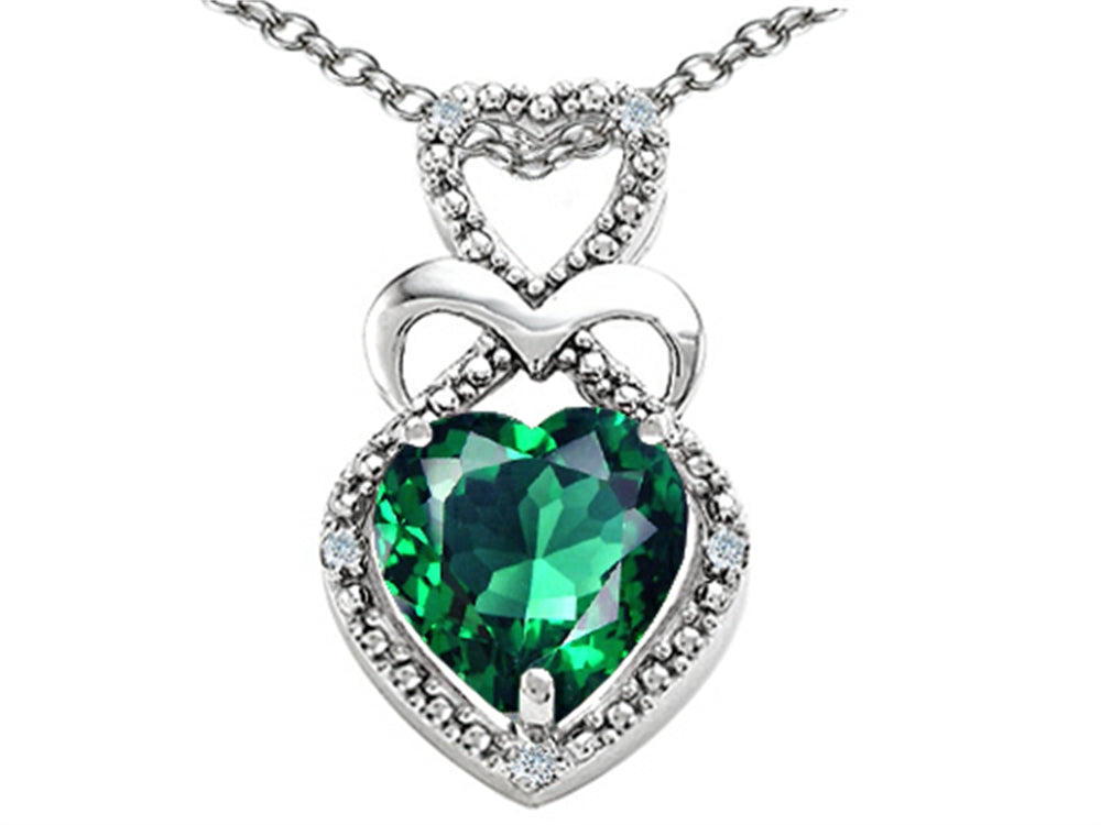 Tommaso Design™ Heart Shape 8mm Simulated Emerald Pendant Necklace