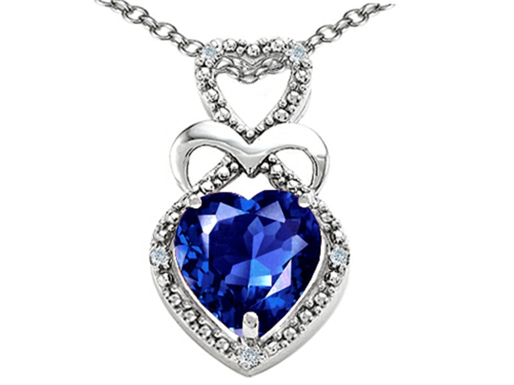 Tommaso Design™ Heart Shape 8mm Created Blue Sapphire Pendant Necklace