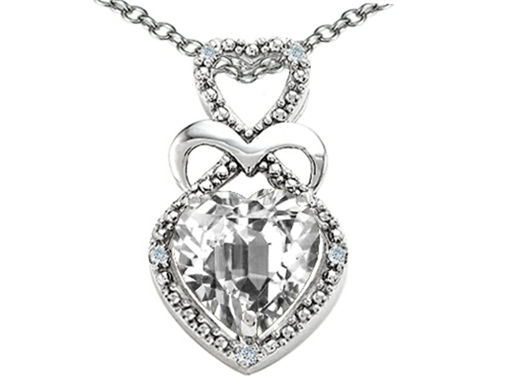 Tommaso Design™ Heart Shape 8mm Genuine White Topaz Pendant Necklace