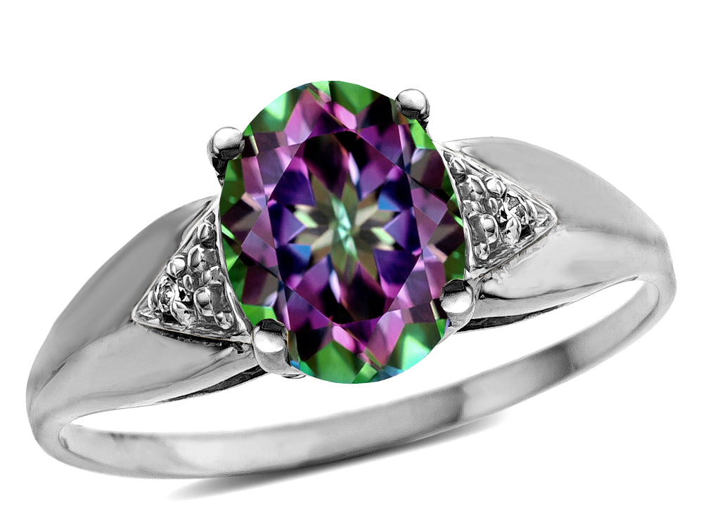 Tommaso Design Genuine 9x7 Oval Mystic Rainbow Topaz Ring
