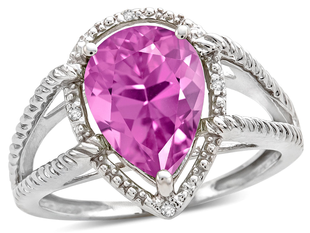 Star K  Pear Shape 11x8mm Simulated Pink Tourmaline Ring