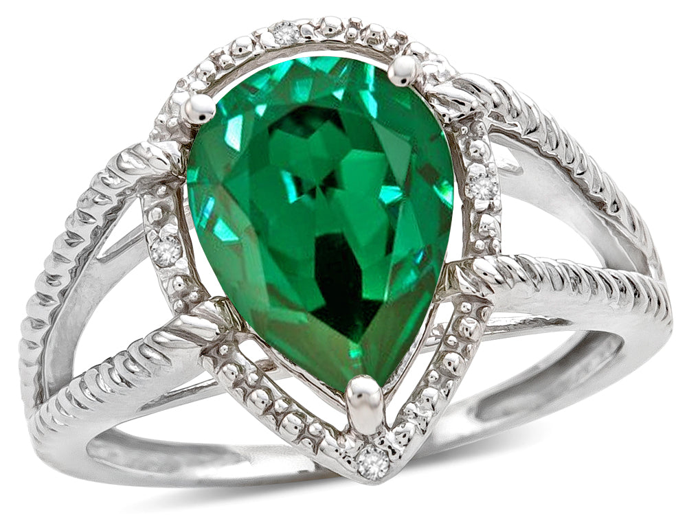 Star K  Pear Shape 11x8mm Simulated Emerald Ring