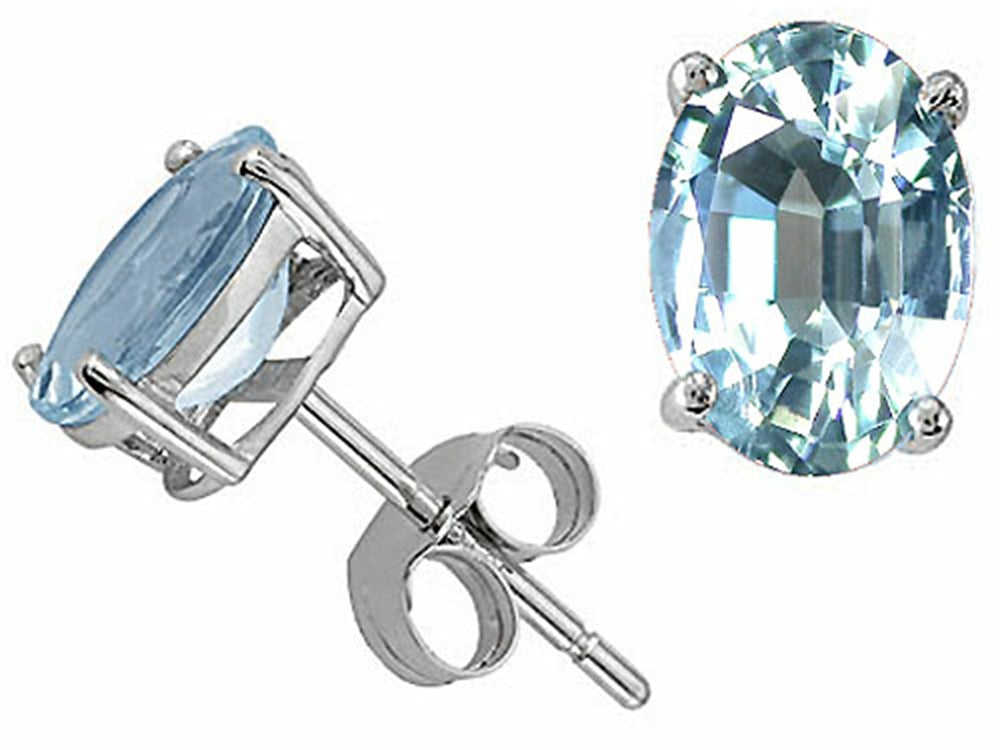 Tommaso Design™ Quality Oval 7x5mm Genuine Aquamarine Earrings Studs