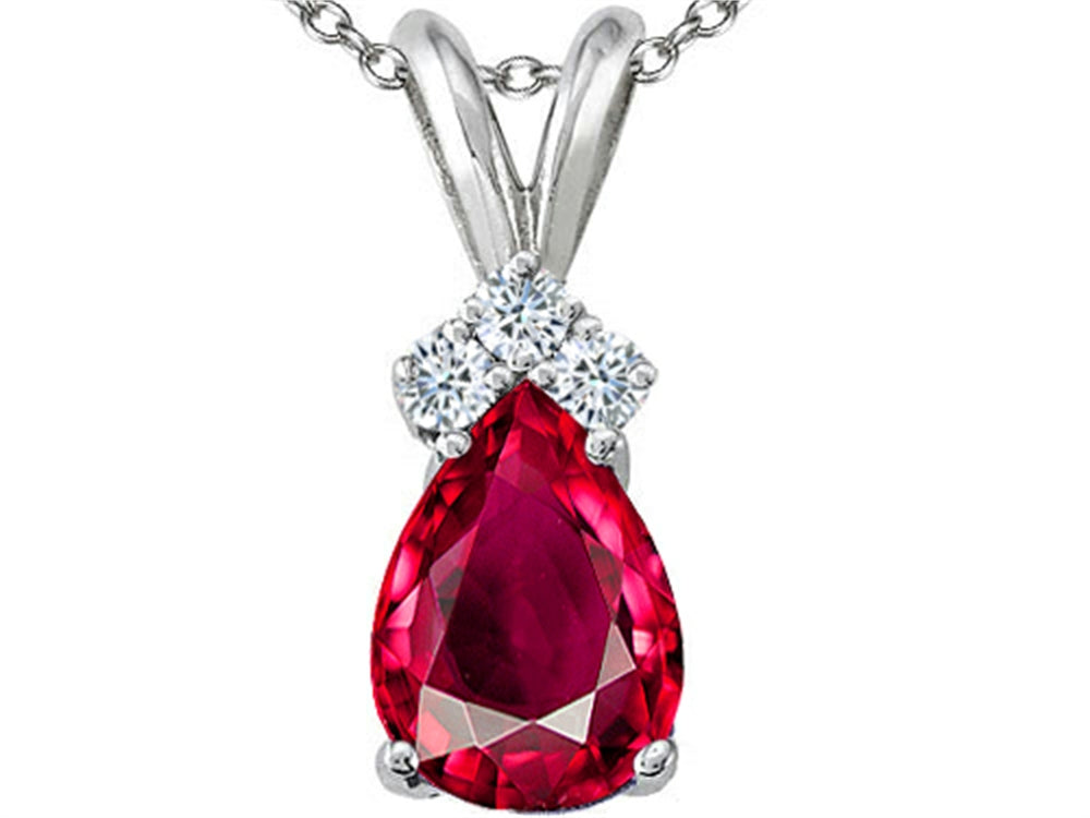 Tommaso Design™ Pear Shape 8x6mm Created Ruby Pendant Necklace