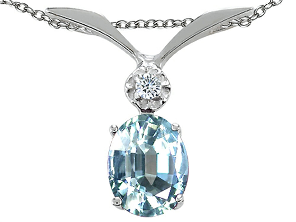 Tommaso Design™ Oval 7x5mm Genuine Aquamarine Pendant Necklace