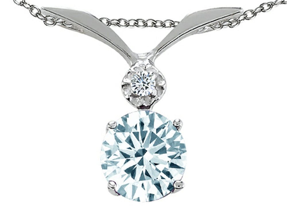 Tommaso Design™ Round 7mm Genuine Aquamarine Pendant Necklace