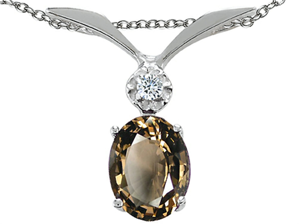 Tommaso Design™ Oval 7x5mm Genuine Smoky Quartz Pendant Necklace