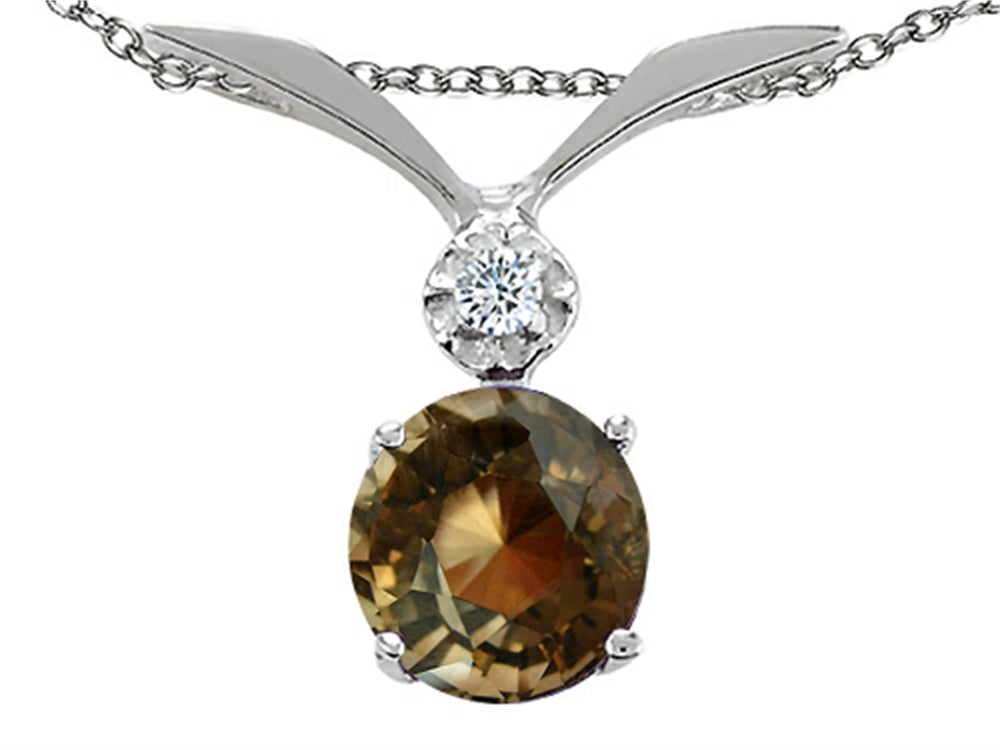 Tommaso Design™ Round 7mm Genuine Smoky Quartz Pendant Necklace