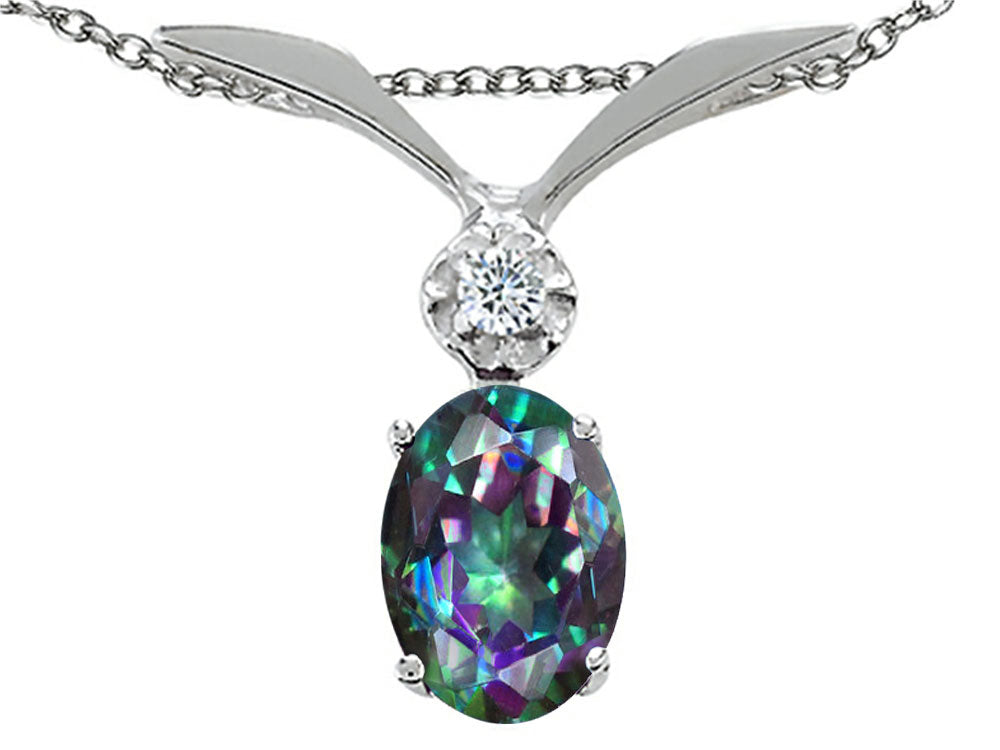 Tommaso Design™ Oval 7x5mm Mystic Rainbow Topaz Pendant Necklace