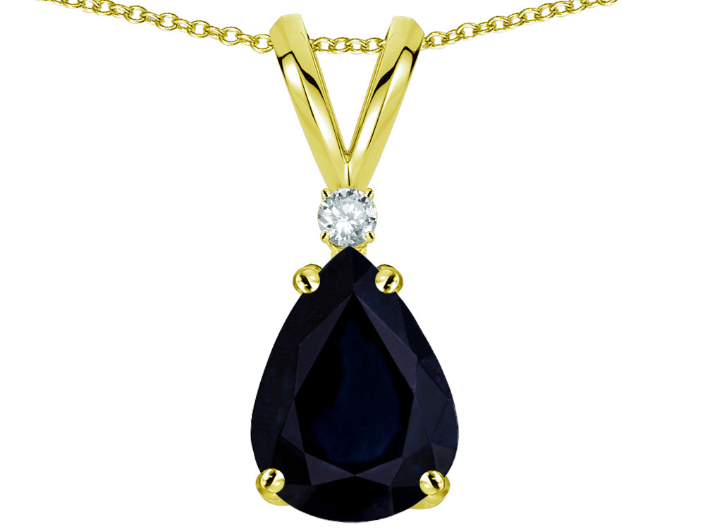 Star K™ Pear Shape 8x6 mm Genuine Sapphire Rabbit Ear Pendant Necklace