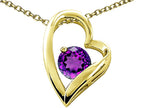 Tommaso Design™ Heart Shape Round 7mm Genuine Amethyst Pendant Necklace