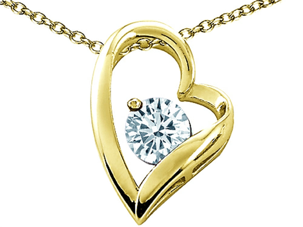 Tommaso Design™ Heart Shape Round 7mm Genuine Aquamarine Pendant Necklace
