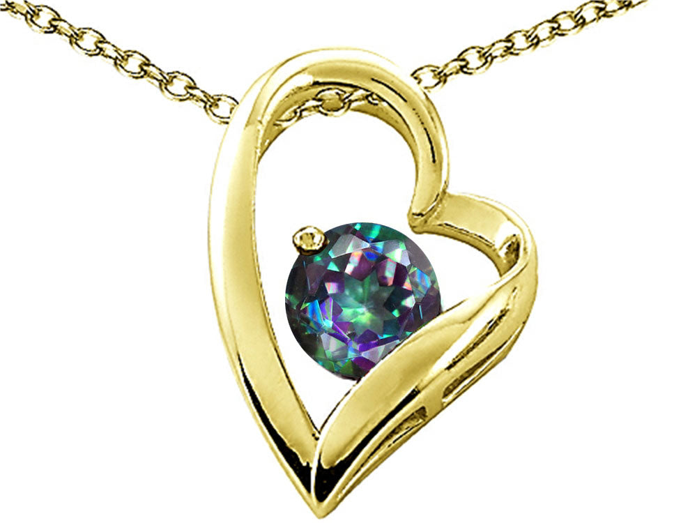 Tommaso Design™ Heart Shape Round 7mm Rainbow Mystic Topaz Pendant Necklace