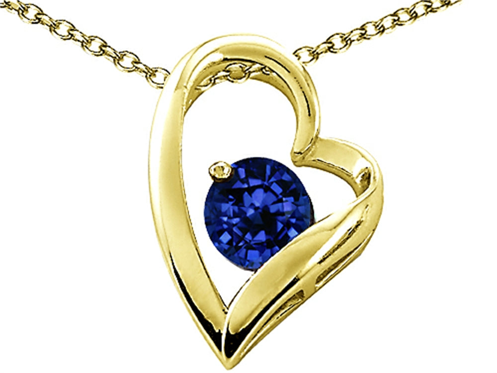 Tommaso Design™ Heart Shape Round 7mm Created Blue Sapphire Pendant Necklace
