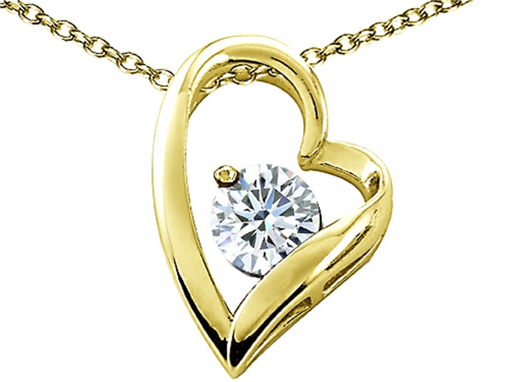 Tommaso Design™ Round 7mm Genuine White Topaz Heart Pendant Necklace