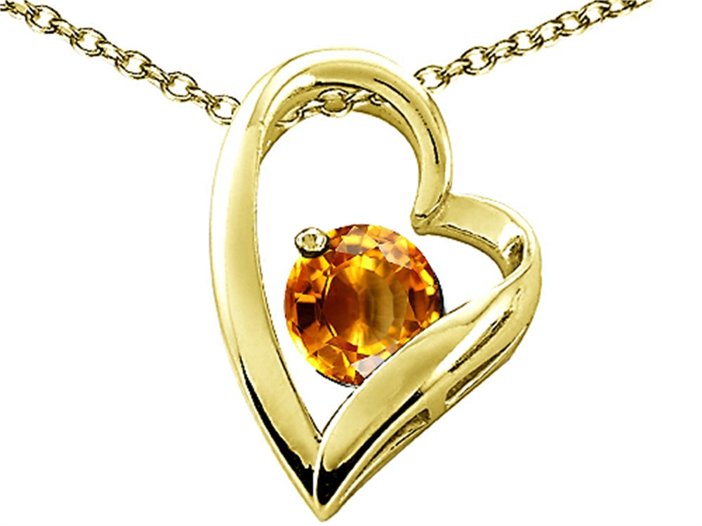Tommaso Design™ Heart Shape Round 7mm Genuine Citrine Pendant Necklace