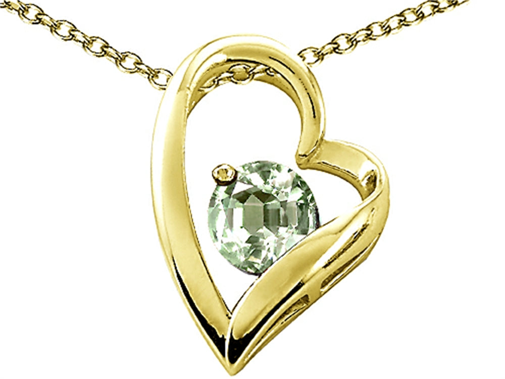 Tommaso Design™ Heart Shape Round 7mm Green Amethyst Pendant Necklace