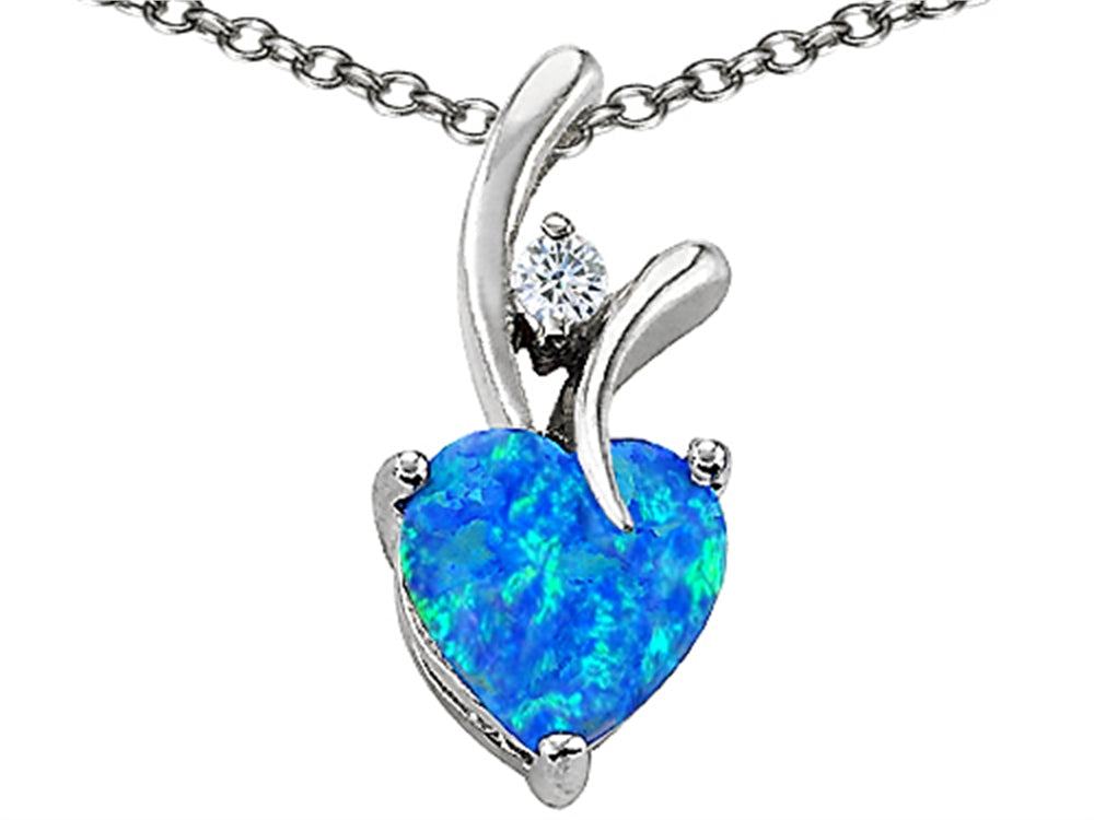Star K™ Heart Shape 8mm Simulated Blue Opal Pendant Necklace