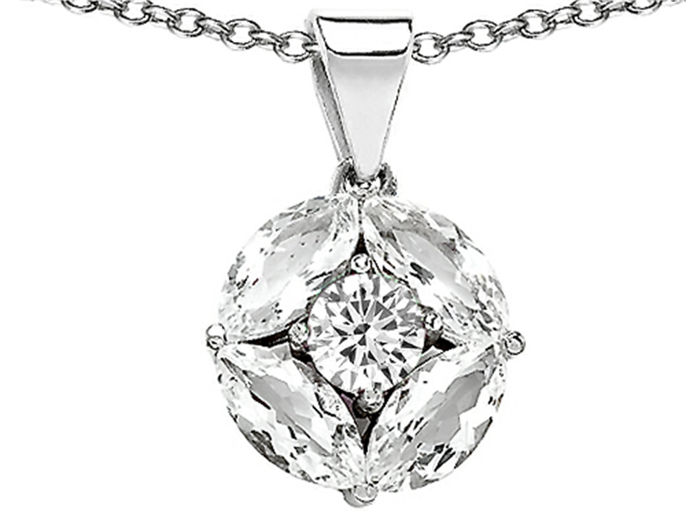 Star K™ Genuine Round White Topaz Pendant Necklace