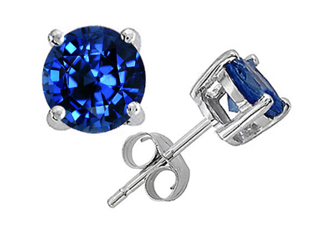 Tommaso Design™ 6mm Round Created Blue Sapphire Earrings Studs